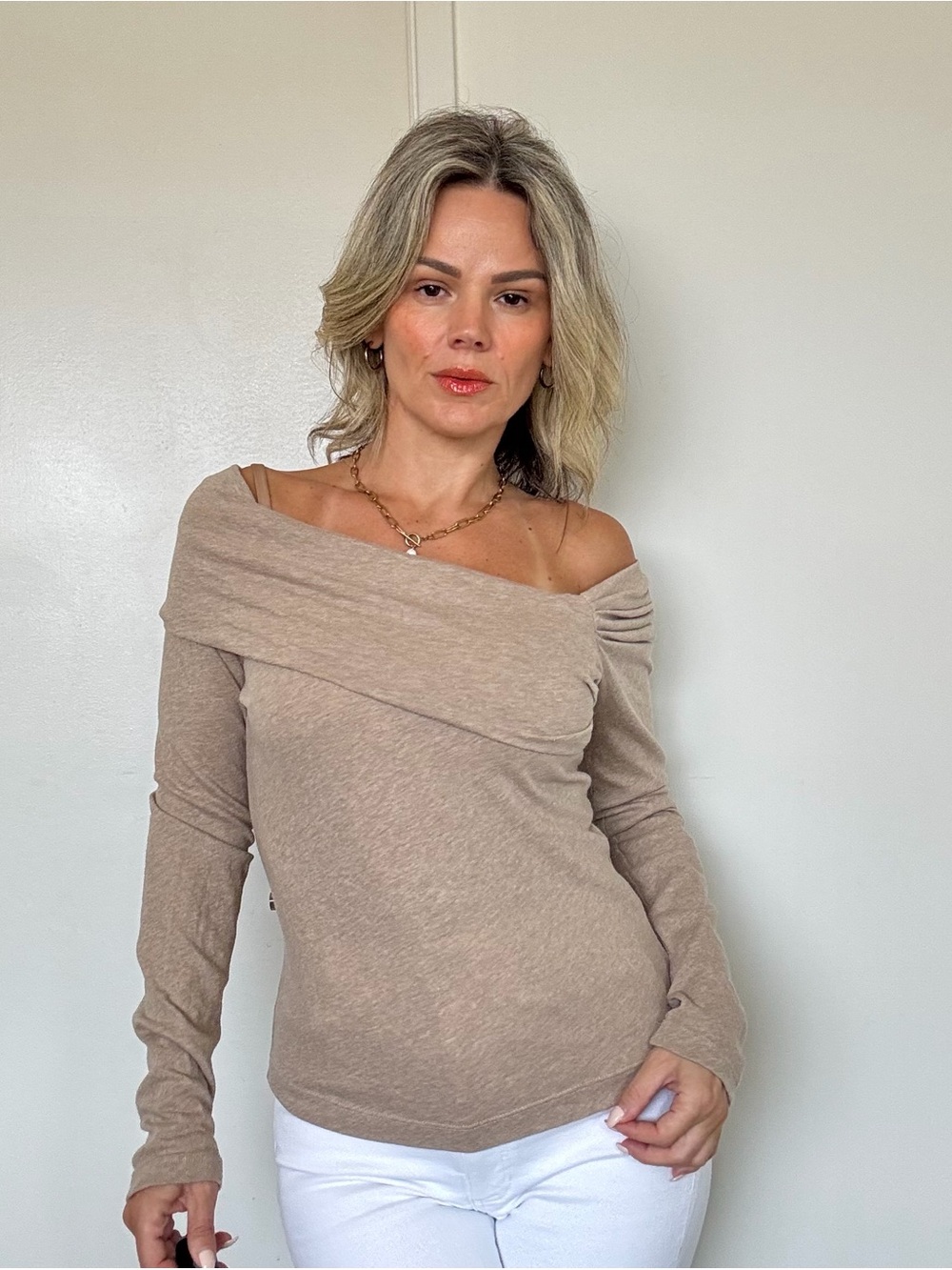 New Enza Costa Cashmere One Shoulder Sweater Khaki
